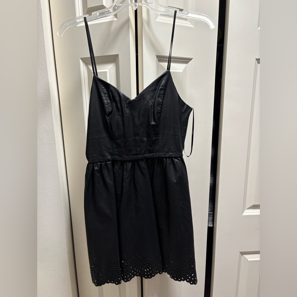 Y2K faux leather spaghetti strap laser cut dress